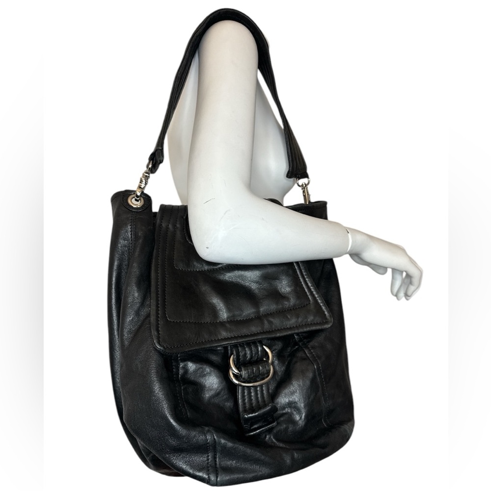 Kooba Dark Leather Shoulder Bag with Buckle